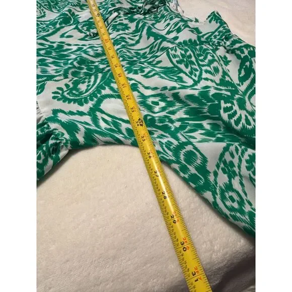 Emma & Michele 2X Green White Ikat Paisley Boho Peasant Dress Preppy Coastal - Picture 8 of 8